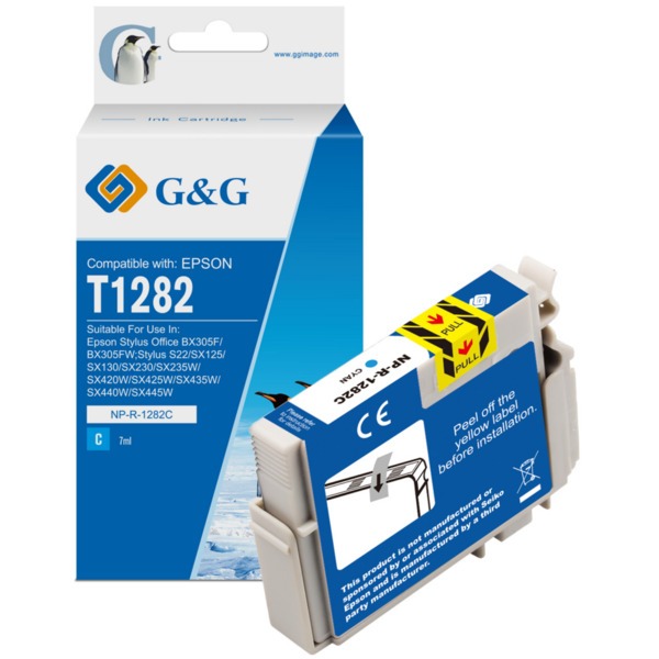 Compatible G&G Epson T1282 Cyan Cartucho de Tinta Generico - Reemplaza C13T12824012