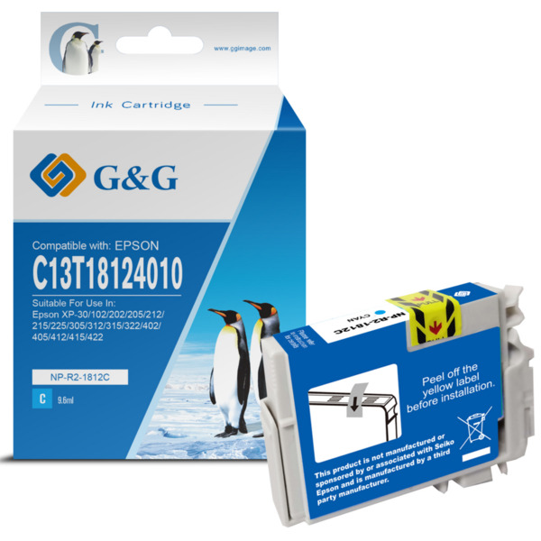 Compatible G&G Epson T1812/T1802 (18XL) Cyan Cartucho de Tinta Generico - Reemplaza C13T18124012/C13T18024012