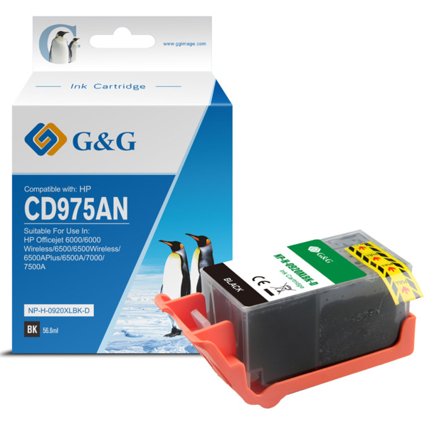 Compatible G&G HP 920XL Negro Cartucho de Tinta Generico - Reemplaza CD975AE/CD971AE