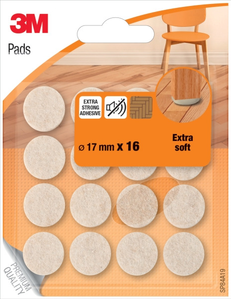 3M Pack de 16 Almohadillas de Fieltro - 17mm de Diametro - Extrasuaves - Color Beige