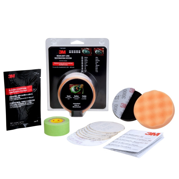3M Pack para Restauracion de Faros - Incluye Instrucciones - Adaptador para Taladro - Color Varios