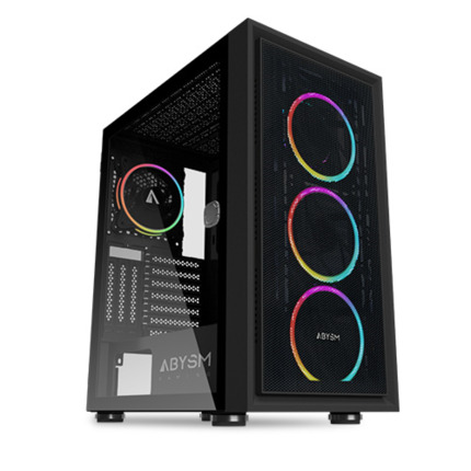 Abysm Danube Kamp Black Caja Torre ATX, ITX, Micro ATX - Lateral Cristal Templado - 3.5" y 2.5" - USB-A y Audio - 4 Ventiladores ARGB Instalados - Soporta Refrigeracion Liquida