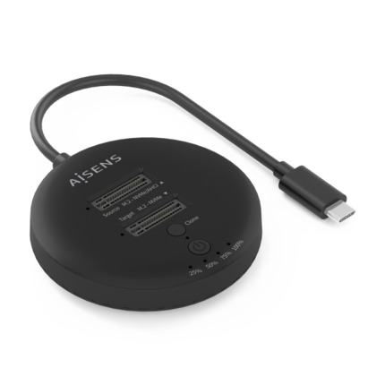 Aisens ASDS-2M2N05 Estacion de Docking de Doble Bahia M.2 NVME a USB-C 3.2 Gen2x2 - Clone - Color Negro