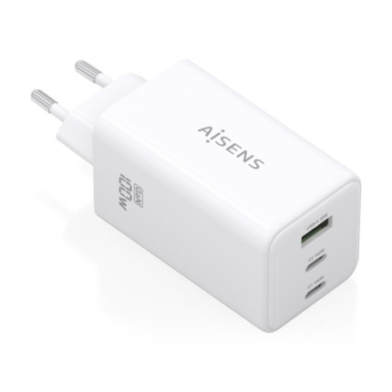 Aisens Cargador GAN 100W - 2xUSB-C PD3.0, QC4.0, QC5.0 - 1xUSB-A QC3.0 - Color Blanco