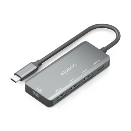 Aisens Hub USB-C 3.1 - USB-C PD 100W/USB-C/3xUSB-A 2.0 - 15cm - Color Gris