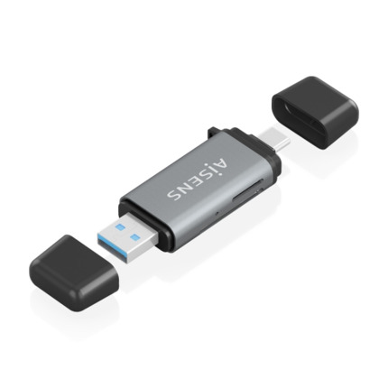 Aisens Lector de Tarjetas USB-A y USB-C 3.1 Gen1 - Compatible con SD, Micro SD, MMC, RS-MMC, MMC Micro - Color Gris