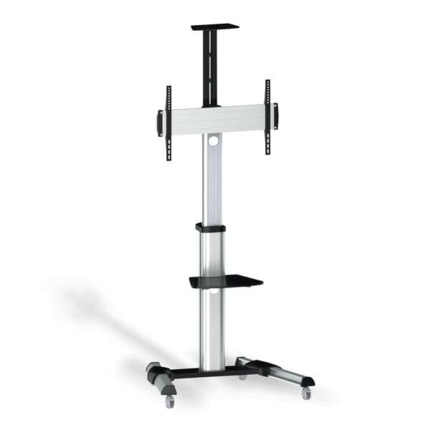 Aisens Soporte de Suelo Eco con Ruedas - Bandeja para DVD y Soporte de Camara (TV de 37â-70â) - Color Plata