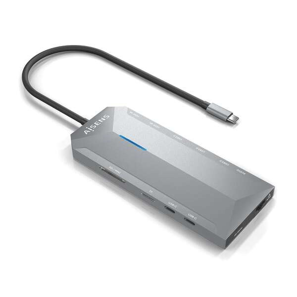 Aisens USB-C Dock 12 En 1 - USB-C a 2xHDMI - 1xRJ45 - 3xUSB-A - 2xUSB-C - 1xUSB-C PD - 1xAudio - 1xSD - 1xMicro SD - 15cm - Colo
