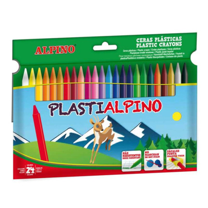 Alpino Pack de 24 Ceras PlastiAlpino para NiÃ±os - Material Resistente y No Mancha - Colores Brillantes - Colores Surtidos