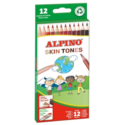 Alpino Skin Tones Pack de 12 Lapices de Colores Hexagonales - Mina de 3mm - Resistente a la Rotura - Bandeja Extraible - Colores que Recrean los Diferentes Tonos de Piel