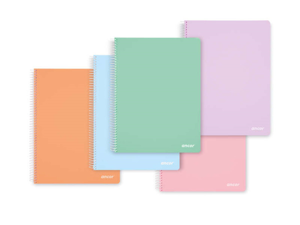 Ancor Classic Stripes Cuaderno Espiral Tamaño Folio Cuadriculado 4x4mm - 80 Hojas 90gr - Tapa de Plastico - Colores Pastel Surt