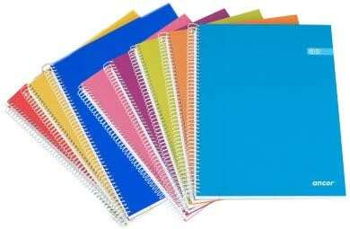 Ancor Classic Stripes Cuaderno Espiral Tamaño Folio Raya Horizontal - 80 Hojas 90gr - Tapa de Carton Plastificado - Colores Surtidos