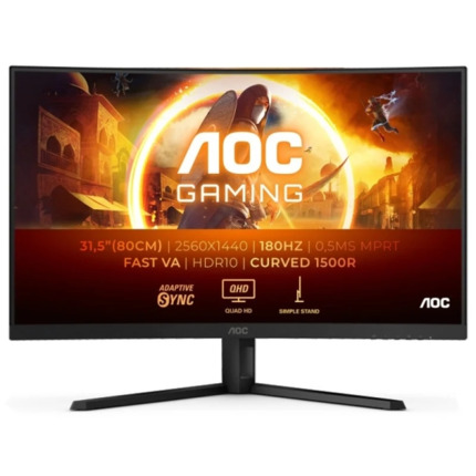 AOC G4 Monitor 31.5" Curvo 1500R LED Fast VA QHD 180Hz HDR10 - Respuesta 1ms - Angulo de Vision 178Â° - HDMI, DisplayPort, Audio - Montaje VESA 100x100