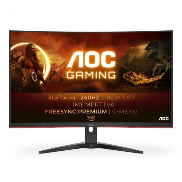 AOC G4 Monitor 31.5" Curvo 1500R LED VA FullHD 240Hz - FreeSync Premium - Respuesta 1ms - Angulo de Vision 178° - HDMI, DisplayP