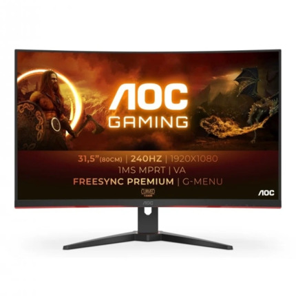 AOC G4 Monitor 31.5" Curvo 1500R LED VA FullHD 240Hz - FreeSync Premium - Respuesta 1ms - Angulo de Vision 178Â° - HDMI, DisplayPort, Audio - Montaje VESA 100x100