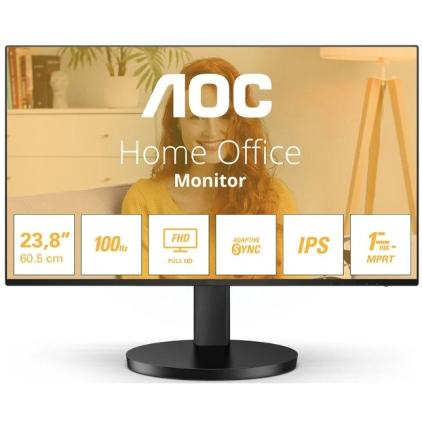 AOC Monitor 23.8" LED IPS FullHD 1080p 100Hz - Respuesta 1ms - Angulo de Vision 178Â° - Altavoces Incorporados - HDMI, VGA, Audi