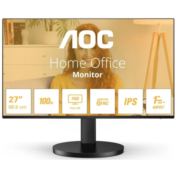 AOC Monitor 27" LED IPS FullHD 1080p 100Hz - Respuesta 1ms - Angulo de Vision 178° - Altavoces Incorporados - HDMI, VGA, Audio -