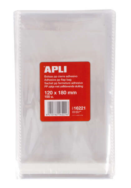 Apli Bolsas Polipropileno Transparente con Cierre Adhesivo - Tamaño 120 x 180mm - Galga 120 - Alta Resistencia y Flexibilidad -