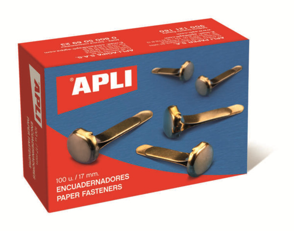 Apli Caja de 100 Encuadernadores Metalicos 12mm sin Arandela - Aptos para todo tipo de Documentos - Ideales para Encuadernar y M