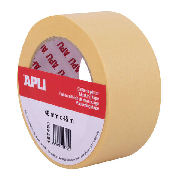 Apli Cinta Pintor 48mm x 45m - Papel de 57 g/m² - Facil de Cortar y Aplicar - Resistente a la Humedad - Ideal para Pintura y De