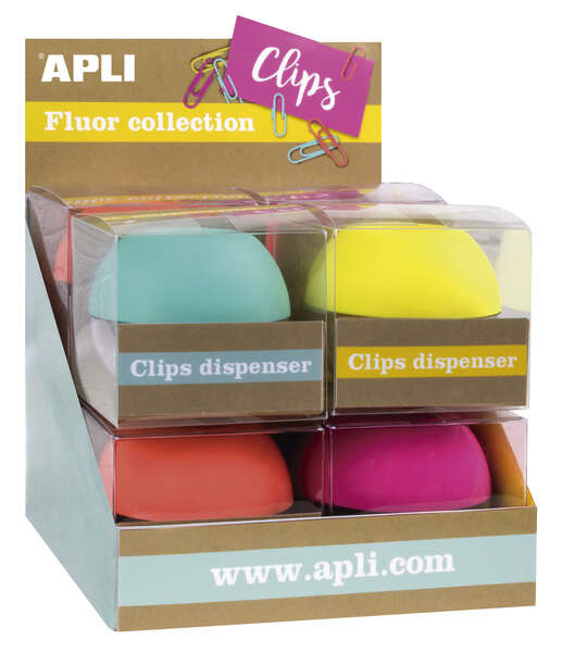 Apli Fluor Collection Expositor de Clips - Ã 70x60 mm - 8 Dispensadores en 4 Colores - Tapa Magnetica "Soft Touch" - Incluye 50