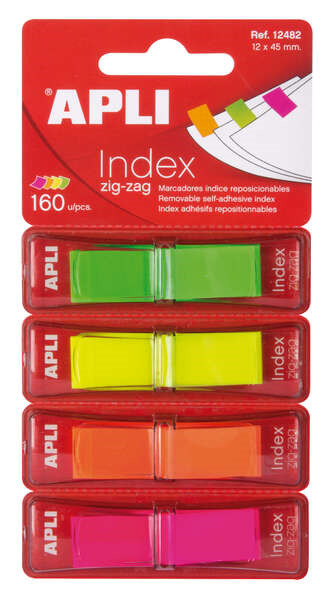 Apli Indices Adhesivos Film Zigzag 45x12mm 4 Dispensadores de 40 Indices - Faciles de Aplicar - Resistentes - Removibles - Color