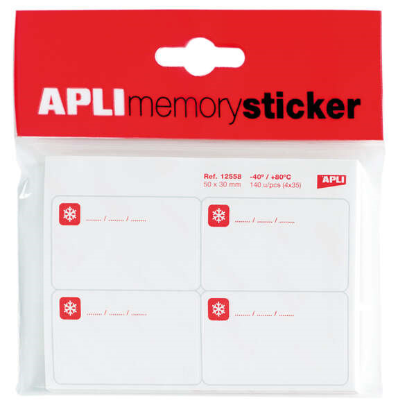 Apli Memory Sticker Pack de 140 Etiquetas Especial para Congelar 50x30mm - 35 Hojas x 4 Etiquetas - Cantos Romos - Adhesivo Remo