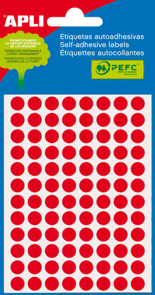 Apli Minibolsa de 288 Etiquetas Redondas à 8mm - 3 Hojas por 96 Etiquetas - Adhesivo Permanente - Color Rojo Fluor