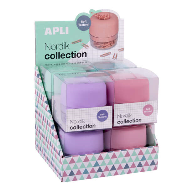 Apli Nordik Collection Expositor de Clips - ÃË72x72mm - 8 Dispensadores en 4 Colores Pastel - Tapa Magnetica "Soft Touch" y Te