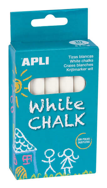 Apli Pack de 10 Tizas Blancas Redondas - TamaÃ±o Ã 9 x 80mm - Bajo en Residuo y sin Polvo - Ideal para Escribir, Dibujar y Colo