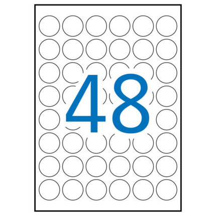 Apli Pack de 1.200 Etiquetas Redondas Ø 30mm - 25 Hojas por 48 Etiquetas - Adhesivo Permanente - Color Blanco