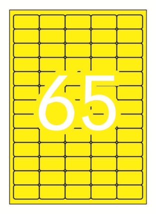Apli Pack de 1.300 Etiquetas Amarillo Fluorescente 38.1x21.2mm - 20 Hojas x 65 Etiquetas - Adhesivo Permanente - Cantos Rectos