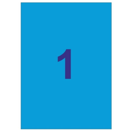 Apli Pack de 20 Etiquetas Rectangulares A4 210x297mm - 20 Hojas por 1 Etiqueta - Adhesivo Permanente - Cantos Rectos - Color Azul