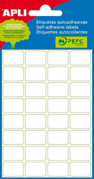 Apli Pack de 240 Etiquetas Rectangulares 8x20mm - 6 Hojas por 40 Etiquetas - Adhesivo Permanente - Cantos Romos - Color Blanco