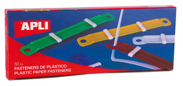 Apli Pack de 50 Fasteners de Plastico con LengÃ¼eta - TamaÃ±o 90x12mm - Cierre Compresor - Ideal para Organizar Papel - Colores