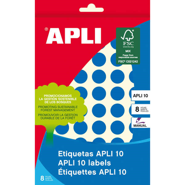 Apli Pack de 616 Etiquetas Redondas Ã13mm - 8 Hojas por 77 Etiquetas - Adhesivo Permanente - Aptas para Escritura Manual - Colo