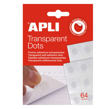 Apli Pack de 64 Puntos Adhesivos Removibles - Adhesivo Removible - Facil de Usar - Ideal para Manualidades y Oficina - Transparentes