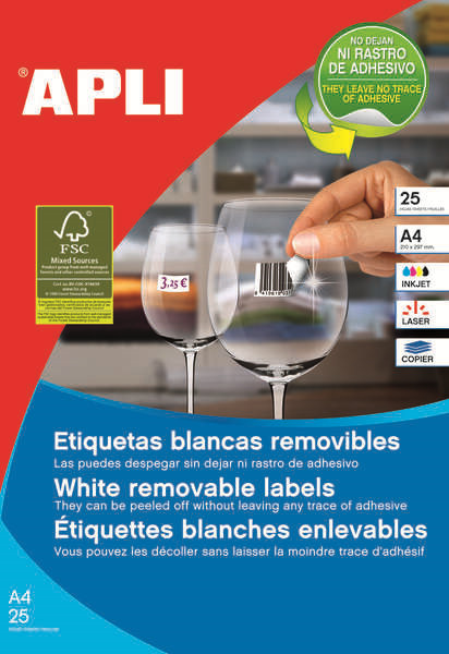 Apli Pack de 6.750 Etiquetas Blancas Removibles 17.8 x 10.0mm - 25 Hojas x 270 Etiquetas - Adhesivo Removible - Color Blanco