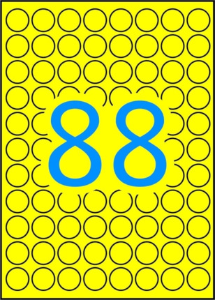 Apli Pack de 704 Etiquetas Redondas Ø 16mm - 8 Hojas A5 por 88 Etiquetas - Adhesivo Permanente - Color Amarillo