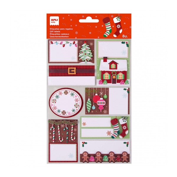 Apli Pack de 8 Etiquetas Adhesivas NavideÃ±as para Regalos - TamaÃ±os y DiseÃ±os Surtidos - Espacio para Escribir