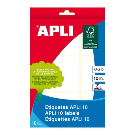 Apli Pack de 90 Etiquetas Rectangulares 34x53mm - 10 Hojas por 9 Etiquetas - Adhesivo Permanente - Ideal para Escribir sobre Ellas - Color Blanco