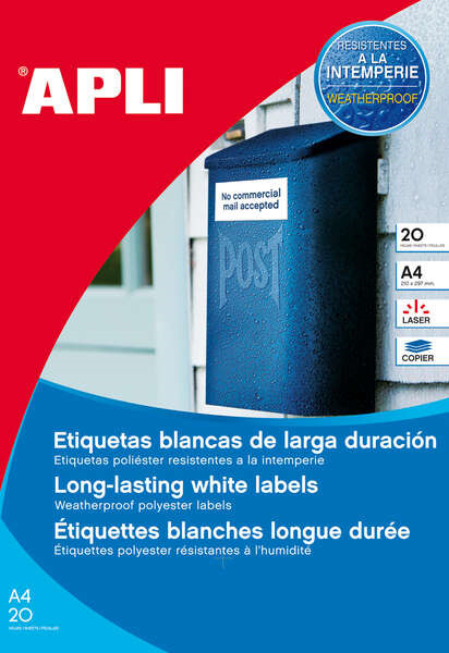 Apli Pack de 960 Etiquetas Blancas Resistentes Intemperie - TamaÃ±o 45.7x21.2mm - 20 Hojas x 48 Etiquetas