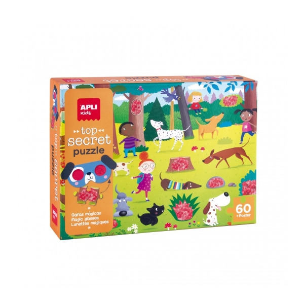 Apli Puzle Secreto de Perros - Diseño Infantil y Colorido - Incluye Gafas Magicas y Poster - Piezas Resistentes y Seguras - Fom