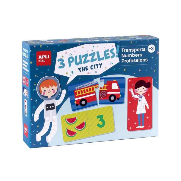Apli Set de 3 Puzzles: Transporte, Profesiones y Numeros - 24 Piezas por Puzzle, 72 Piezas Total - Recomendado para Niños a par
