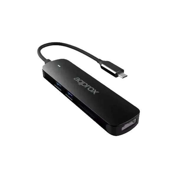 Approx 5 en 1 Hub USB-C con 2 Puertos USB 3.0, 1 Puerto HDMI 4K/30Hz y Lector SD/MicroSD - Velocidad de hasta 5Gbps - Carcasa de