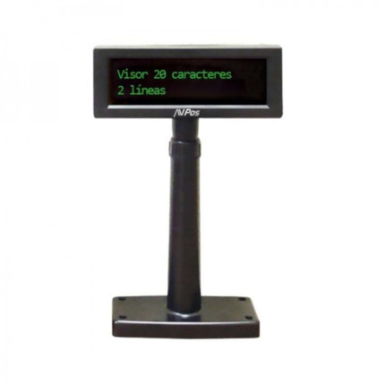 AVPos Visor VFD220 - 2 Lineas de 20 Caracteres - Color de Pantalla Verde - 267 Tipos de Caracteres Internacionales - USB - Color Negro
