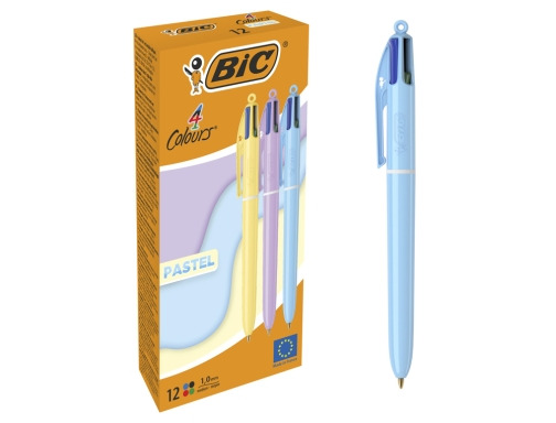 Bic 4 Colours Pastel Boligrafo de Bola Retractil - Punta Media de 1.0mm - Tinta con Base de Aceite - Cuerpo en Colores Pastel -