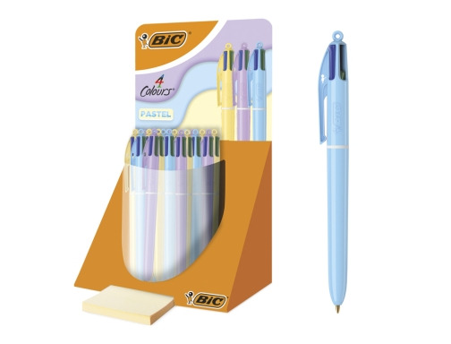 Bic 4 Colours Pastel Expositor con 30 Boligrafos de Bola Retractil - Punta Media de 1.0mm - Tinta con Base de Aceite - Cuerpo en