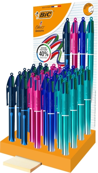 Bic 4 Colours Smooth Gradient y Drop Expositor de 36 Boligrafos de Bola Retractil - Punta Media de 1.0mm - Escritura un 40% mas