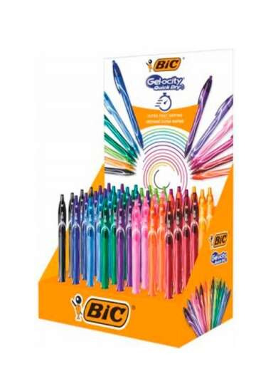 Bic Gel-Ocity Quick Dry Expositor de 48 Boligrafos Retractiles - Grip de Goma - Punta Media de 0.7mm - Secado Ultra Rapido - No